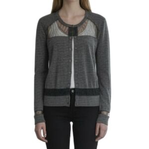 Chloe Cardigan Sweater Size Large Grey Lace Cottagecore Preppy Made France New